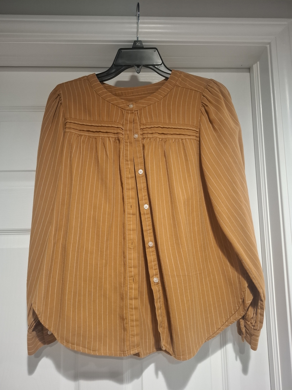 Mustard Stripe Button-Front Women’s Blouse
